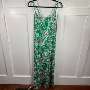 ANGASHION Green Floral Print Maxi Dress Spaghetti Strap Tie Back